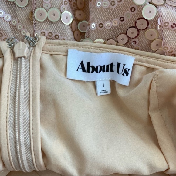 About Us Revolve Jane Sequin Mini Dress Disco Gatsby Gold Glamour Peach NWT - Picture 13 of 16